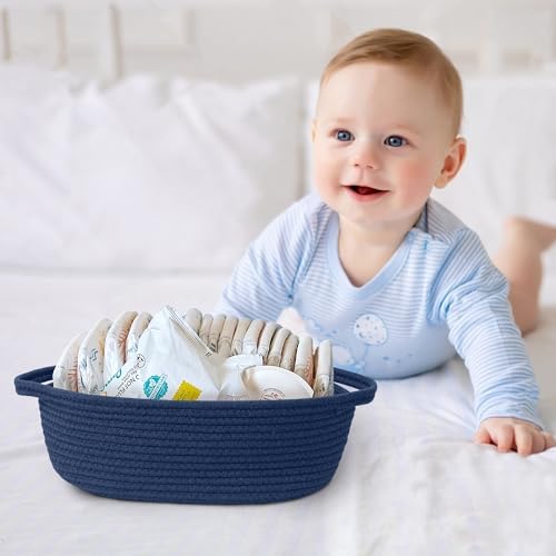 MEGASKET Dark Blue Small Woven Basket, 13” x 9” x 5” Baskets - Image 6