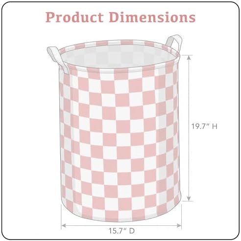 Ohocut Pink Checkered Laundry Basket, Collapsible Aesthetic Cute Canvas - Image 5