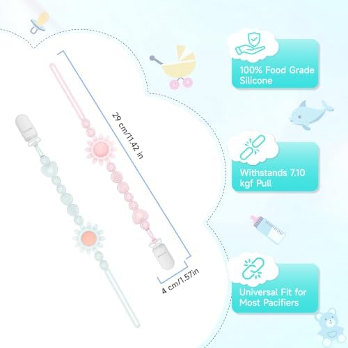 Pacifier Clip, 2 Pack Semi-Transparent Silicone Pacifier Clip - Image 3