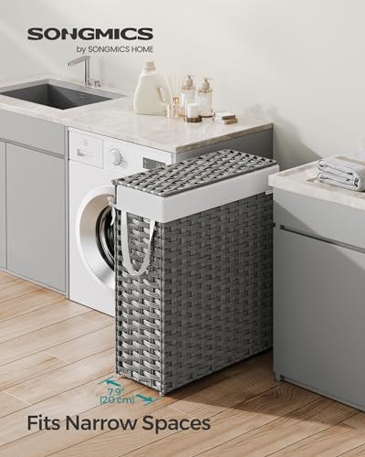 SONGMICS Laundry Hamper with Lid, 14.5 Gal Synthetic Rattan - Image 2