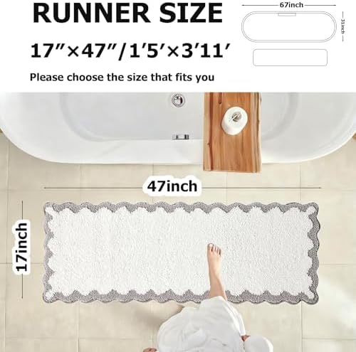 ORTIGIA Long Cute Scalloped Bathroom Rugs Runner, Fun White and Gray Plush - Image 2