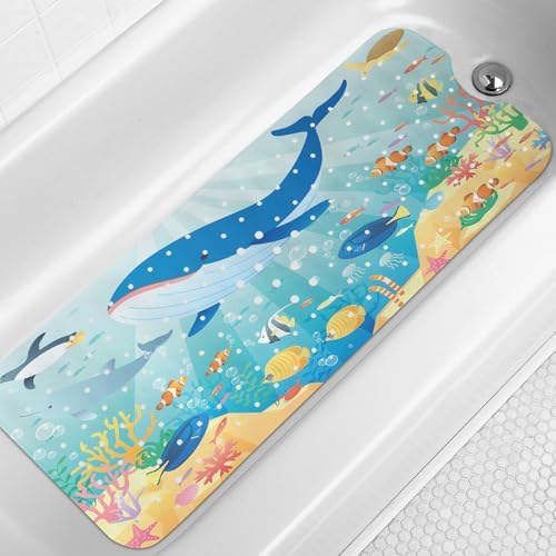 LNOND Bath Mat for Tub for Kids, Whales and Fish Bathtub Mat, Kids Bath Mats by Lnond