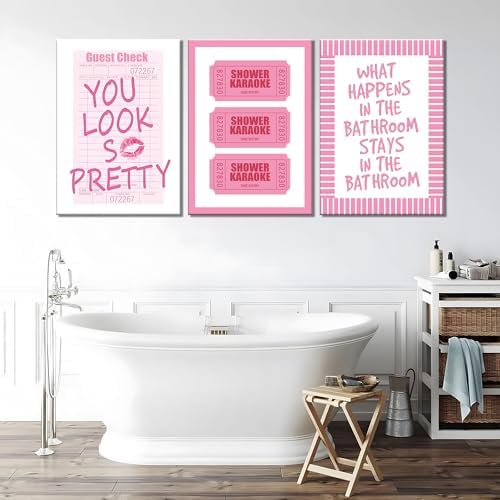 JBZDD 3Pcs Framed Preppy Pink Bathroom Wall Art Set, Funny Guest Check & Shower - Image 5