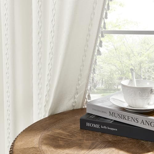 MitoVilla Ivory Boho Linen Bedroom Curtains 84 Inch Length 2 Panels Set - Image 7