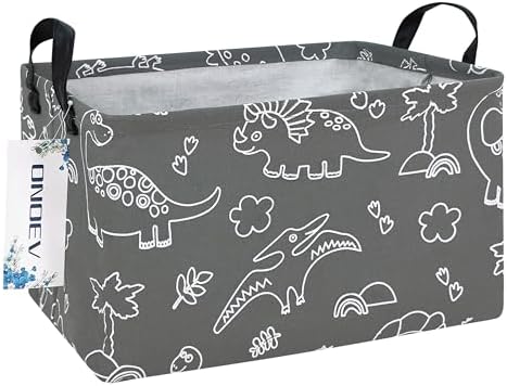 Rectangular Fabric Storage Bin, Foldable Line Dinosaur print Basket by ONOEV