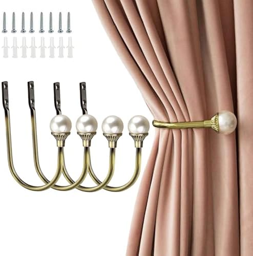 4 Pack Curtain Holdbacks Wall Mounted Curtain Tiebacks Hooks Plastic Pearl U by COCIVIVRE