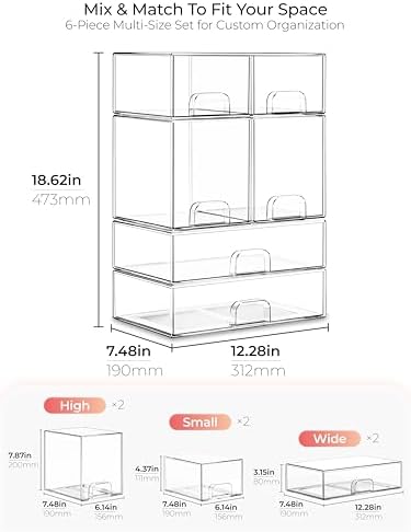 Stackable Storage Drawer Organizers Set of 6 - Image 2