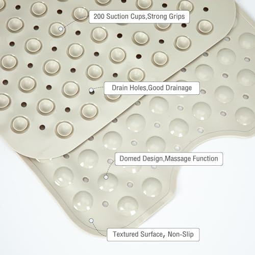 Extra Long Bathtub Mat Non Slip Bath Mat Beige 40"x16" Full Size - Image 4