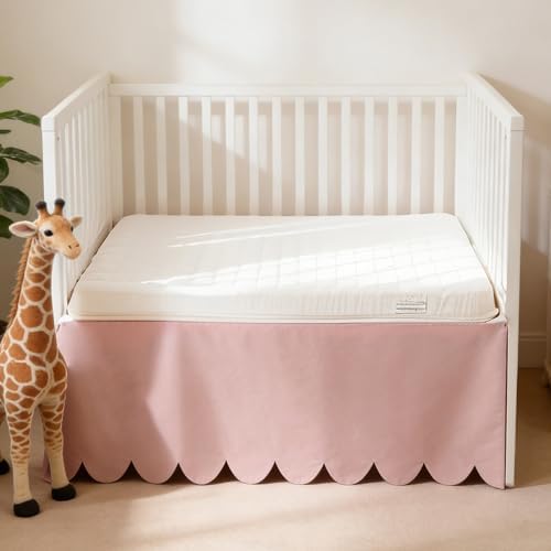 100% Cotton Scallop Edge Crib Bed Skirt, 4-Sided Soft Breathable Cotton Bedding by ZaizaiHome