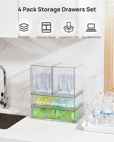 Vtopmart Clear Stackable Storage Drawers Set of 4, Baby Bottle Organizer - Image 3