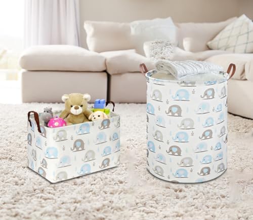 NTAOHAMPER Rectangular Blue Elephant Storage Basket, Collapsible Gift Basket - Image 2