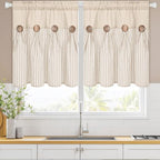 ASPMIZ Linen Kitchen Curtains 24 Inch Length, Farmhouse Boho Button Kitchen by ASPMIZ