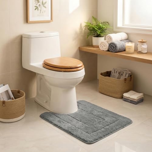 GRANNY SAYS Dark Grey U Shaped Toilet Rug 20" x 24", Non-Slip Bath Mat - Image 5