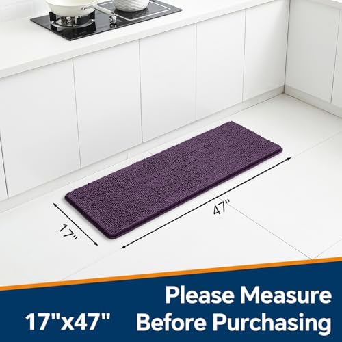 Chenille Bathroom Runner Rug 17"x47" Plum, Plush Bath Mat - Image 2