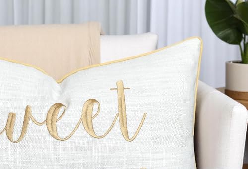Rudransha Sweet Dreams Embroidered 12x18 Lumbar Pillow Cover, Ivory Gold - Image 3