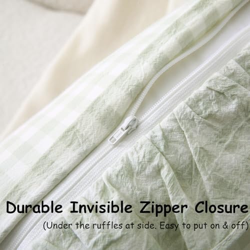 2 Pack Pile Green Gingham Ruffle Throw Pillow Covers 18''x18'' - Image 5
