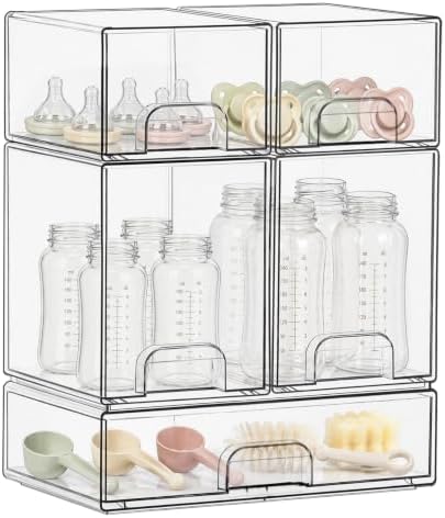 QRRICA Baby Bottle Organizer for Countertop, 5-Piece Stackable Clear Acrylic by QRRICA