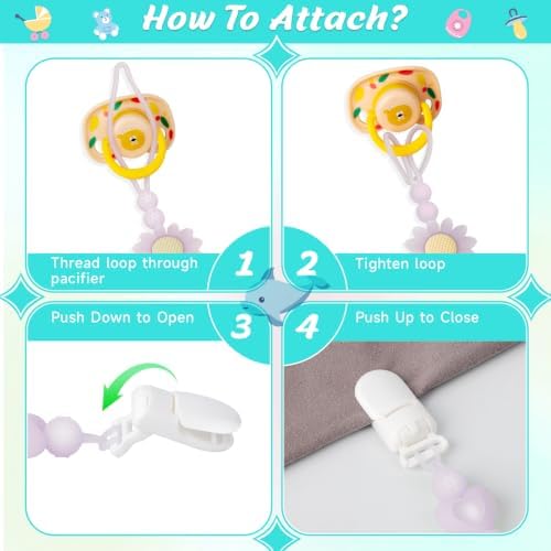 Pacifier Clip, 4 Pack Semi-Transparent Silicone Pacifier Clip - Image 7