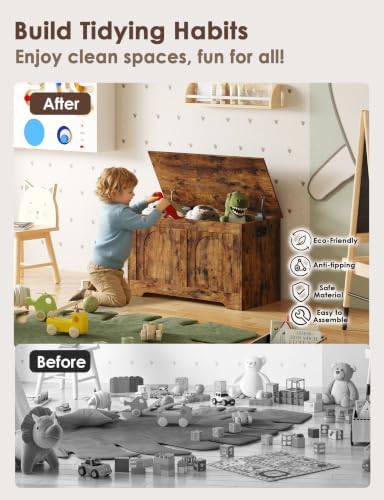 DINZI LVJ Storage Chest, Wooden Toy Box, Rustic Brown 31.5" L - Image 5