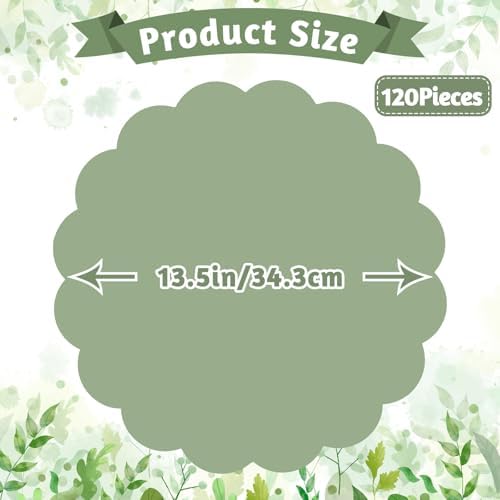 120 Pcs Sage Green Paper Placemat, Disposable Scalloped Wedding Placemats - Image 2