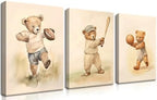 Bear Rugby Sports Nursery Canvas Wall Art Set of 3 by BGFCEWallArt