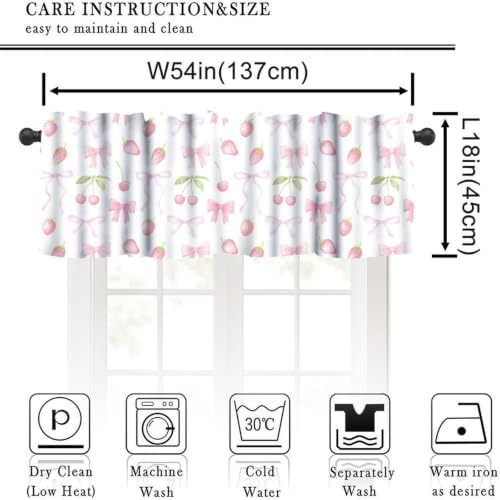 Cute Pink Bow Valance, Watercolor Aesthetic Pink Strawberries Cherries Pastel - Image 2