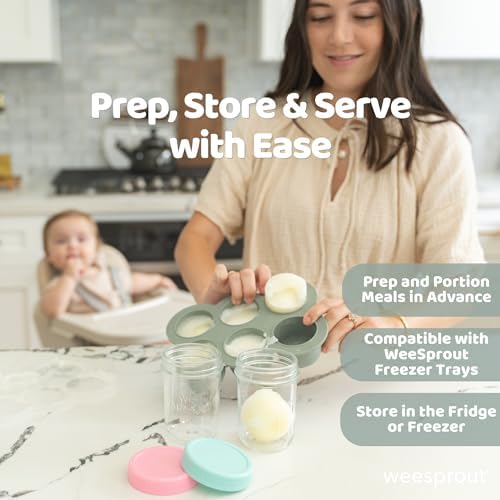 WeeSprout Glass Baby Food Storage Jars w/Lids Snack, Reusable Small Containers - Image 3