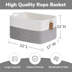 Goodpick 75L Extra Large Woven Rope Blanket Basket, Light Gray - Image 3