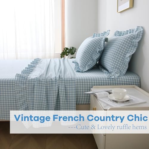2 Pack Light Blue Gingham Ruffle Standard Pillow Shams 20"x26" - Image 6