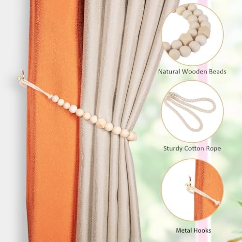 KLOGTSIND Wood Bead Curtain Tiebacks, 2 Pack Curtain Tie Backs - Image 4