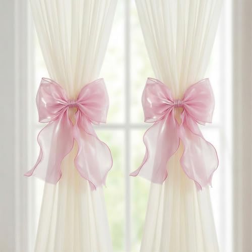 2 Pack French Lace Bow Curtain Tiebacks, Hot Pink by GAJILON