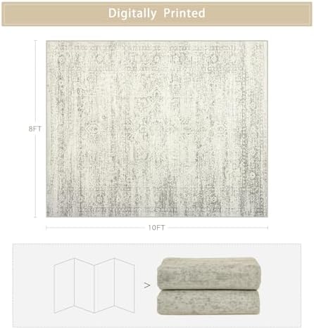 Washable Rugs 8x10 Area Rug for Living Room, Dining Room-Beige Green - Image 2