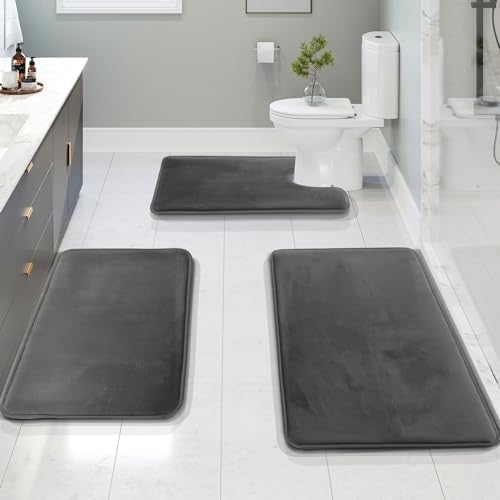 Clara Clark 3 Piece Bathroom Rugs Bath Mat Set, Velvet Memory Foam Bath Mats by ClaraClark