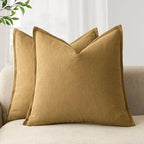 Foindtower Linen Solid Decorative Throw Pillow Covers 18x18 Honey Mustard by Foindtower