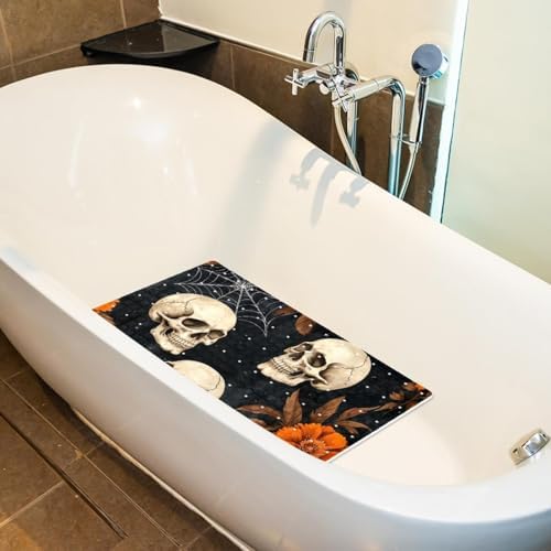Shower Mat Non Slip 26.8 x 15.1 Inches, Skull Flowers Bathtub Mat Shower Stall - Image 5