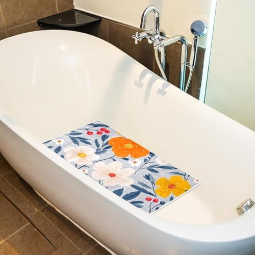 Bathtub Mat Non Slip 26.8x15.1In, Floral Berries Bath Mat - Image 5
