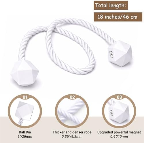 Hion Magnetic Curtain Tiebacks White 2pcs, Curtain Tiebacks Buckles Holdbacks - Image 2