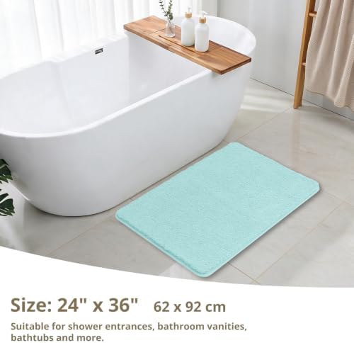 Polyester Bathroom Rug 24"x36" Aqua Haze, Non-Slip Soft Bath Mat - Image 2