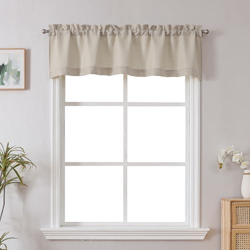 Chyhomenyc Moon Beige Valance for Windows, Light Filtering Faux Linen Solid by Chyhomenyc