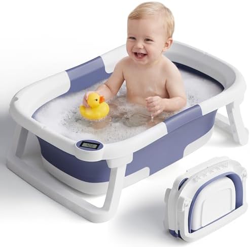 Collapsible Baby Bathtub with Thermometer, 0-36 Months by iBabyMax