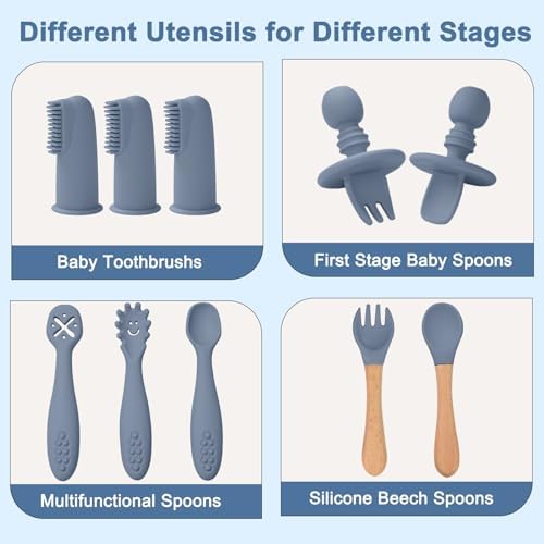Silicone Baby Feeding Set 14 Pcs, Baby Led Weaning Supplies, Baby Spoons - Image 6