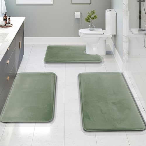 Clara Clark 3 Piece Bathroom Rugs, Velvet Memory Foam Bath Mat Set, Non-Slip by ClaraClark
