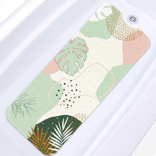 Bathtub Shower Mat 40X16 Inch, for Toddler, Boho Leaves by Culudea
