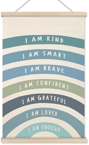 HRQKO Blue I Am Kind Smart Inspirational Poster Hanger Frame, Boho Rainbow Wall by HRQKO