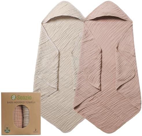 Muslin Hooded Baby Towels, 2 Pack, Light Bean Paste, 32x32 Inch by Unknown