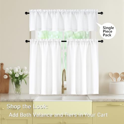 White Valances for Windows, Light Filtering Faux Linen Textured Small Short - Image 5