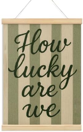 NaZaUK How Lucky Are We Wall Art Poster Hanger Frame, Vintage Green Striped by Unknown
