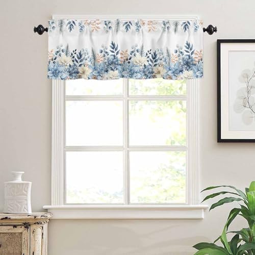 Vandarllin Blue Christmas Poinsettia Kitchen Curtains and Valances Set - Image 6