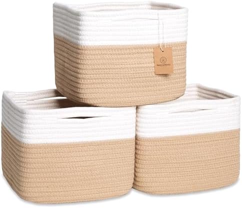 NaturalCozy Storage Cubes 9”x9”x7”Cotton Rope Woven Baskets by NaturalCozy