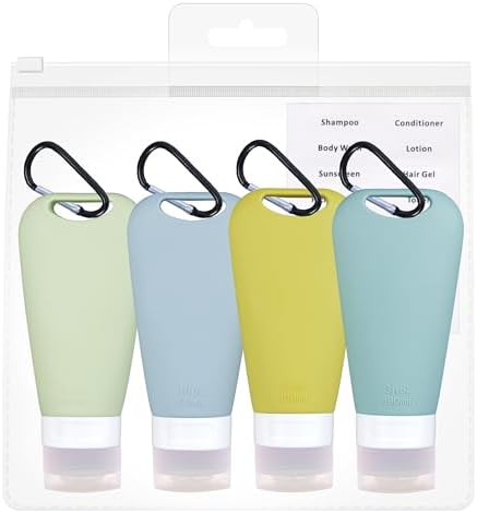 Travel Squeeze Bottle with Clip, TSA Approved, 3 oz, 4 Pack by AwAHoDoMi